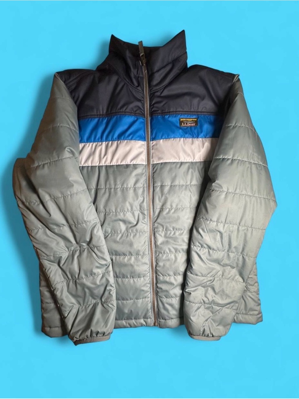 L.L. Bean Colorblock Puffer Jacket XL Regular Gray Blue